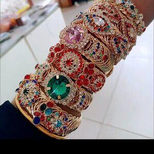 2-Piece Set of Gold-Tone Bracelets with Colored Crystals and Rhinestones